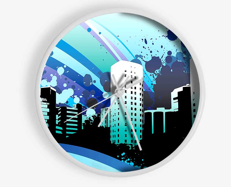 Blue City Clock - Wallart-Direct UK