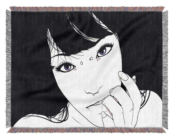 Girl Portrait Woven Blanket