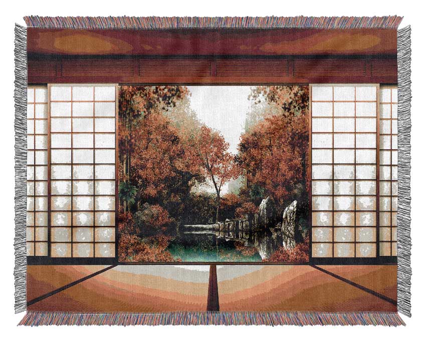Japanese Garden From Inside Woven Blanket