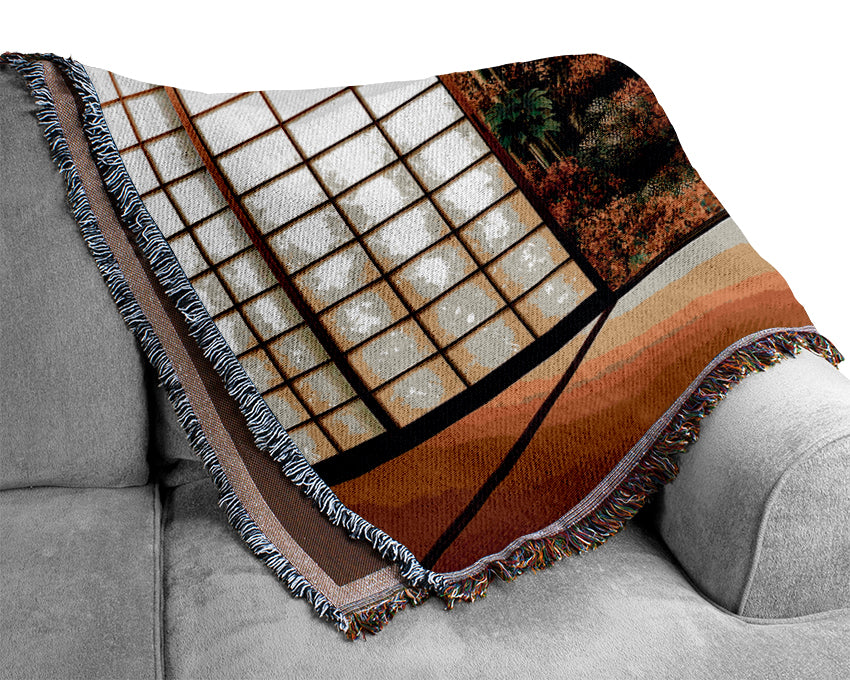 Japanese Garden From Inside Woven Blanket