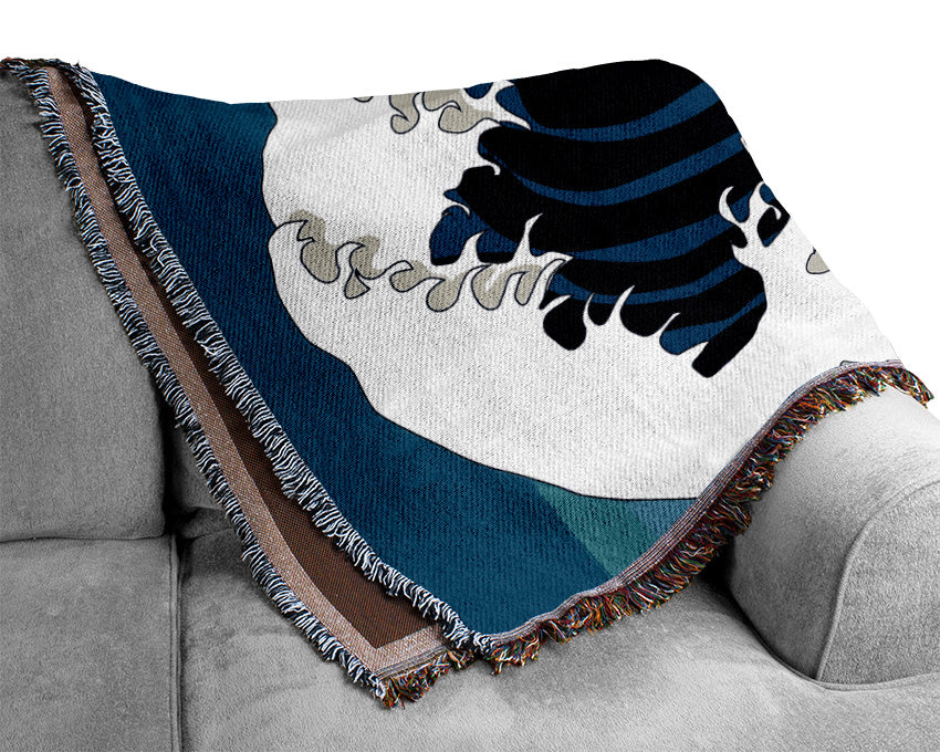 The Waves Over The Red Sun Woven Blanket