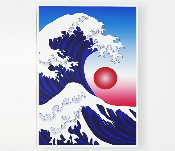 The Waves Over The Red Sun Print Poster Wall Art