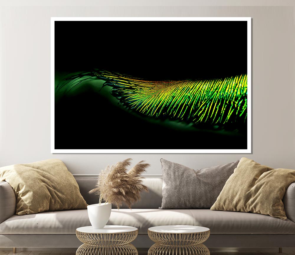 Vibrant Green Feather Print Poster Wall Art