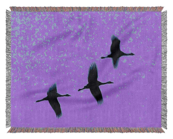 Geese Trio In Flight Purple Woven Blanket