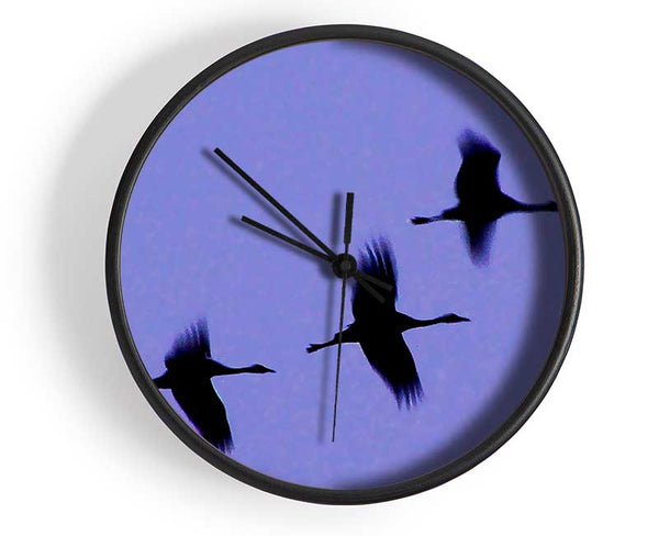 Geese Trio In Flight Purple Clock - Wallart-Direct UK