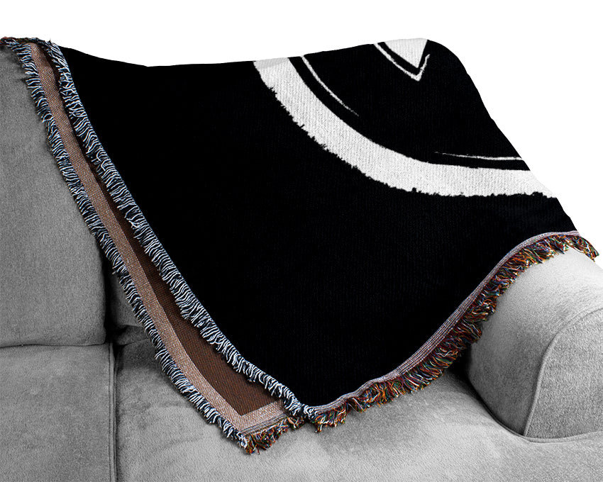 Peace Sign White On Black Woven Blanket