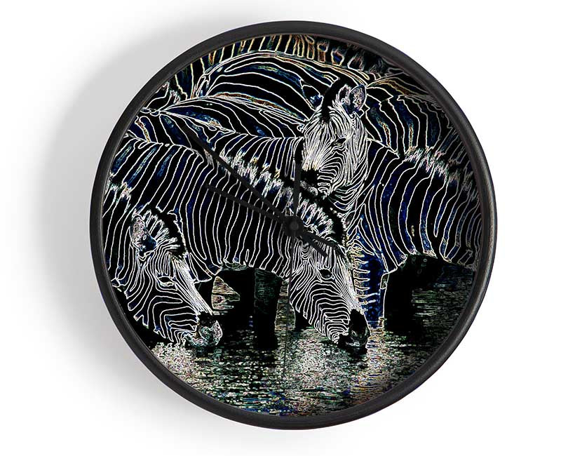 Zebra At The Watering Hole Clock - Wallart-Direct UK