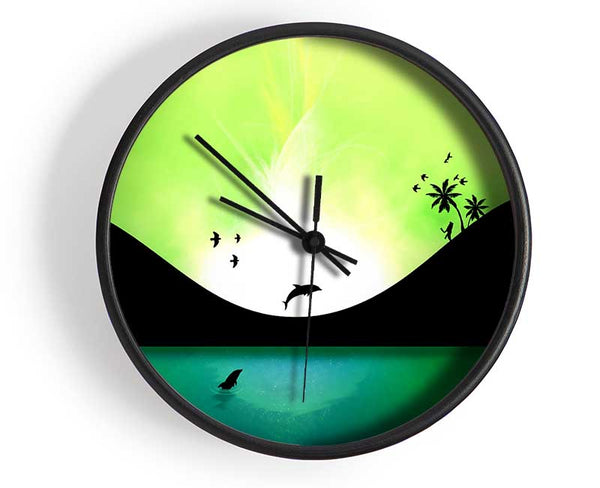 Green Dolphin Paradise Clock - Wallart-Direct UK