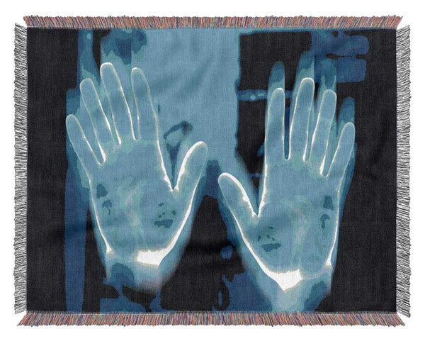 Vibrant Blue Hand Prints Woven Blanket