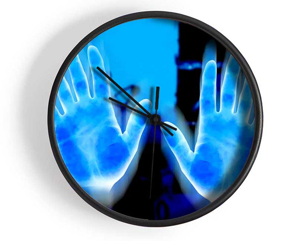 Vibrant Blue Hand Prints Clock - Wallart-Direct UK