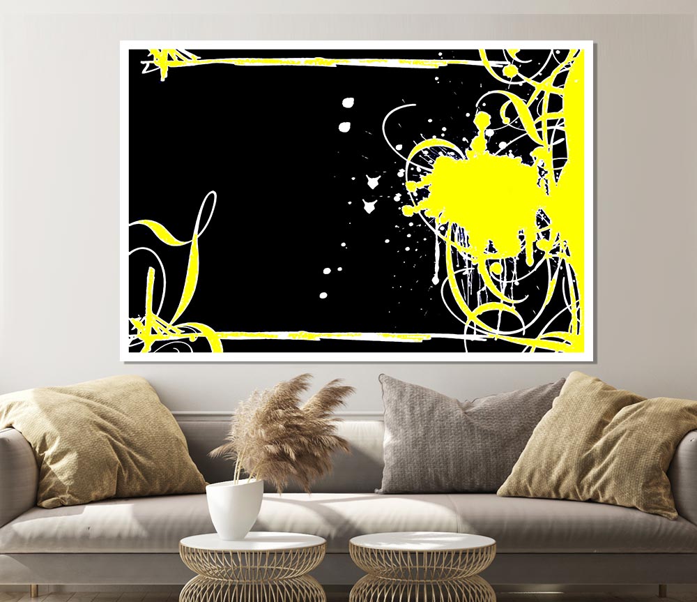 Yellow On Black Print Poster Wall Art