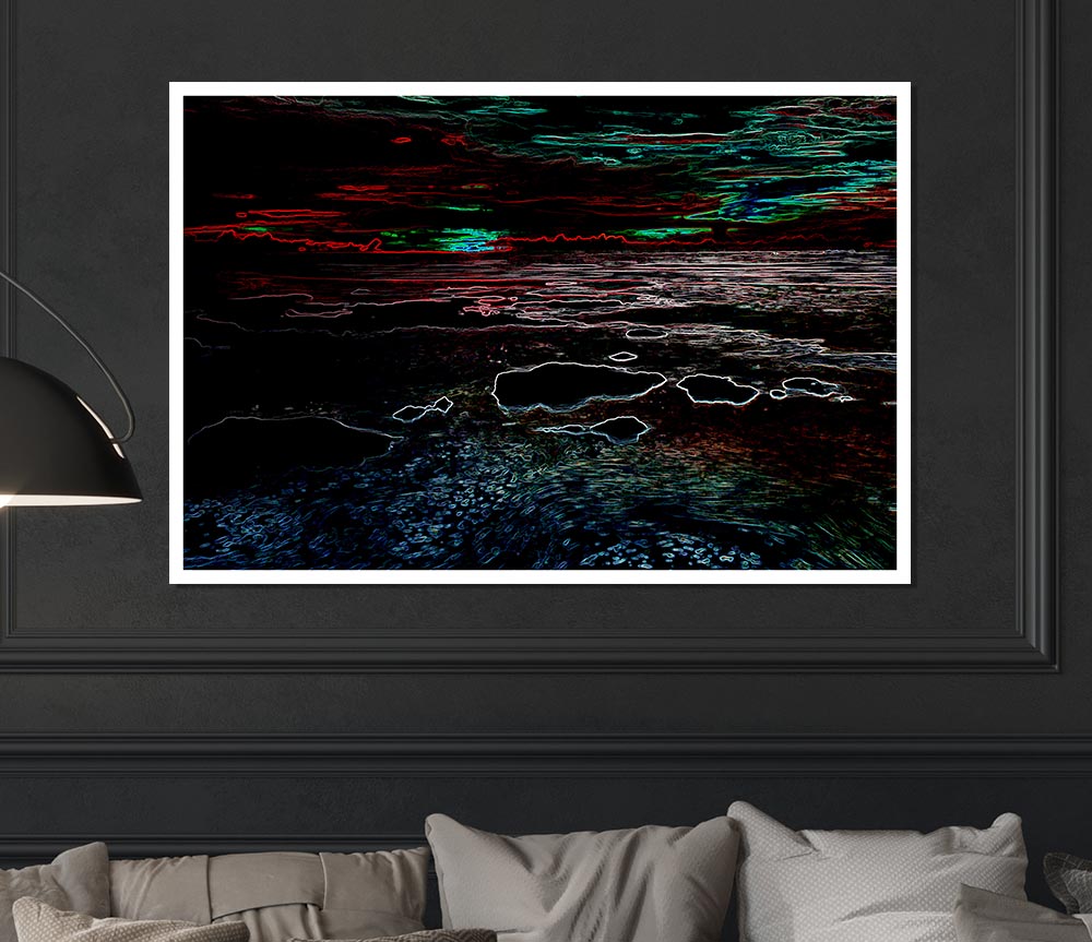 Abstract Neon Seascape Print Poster Wall Art
