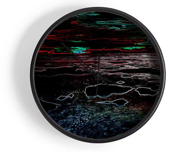 Abstract Neon Seascape Clock - Wallart-Direct UK