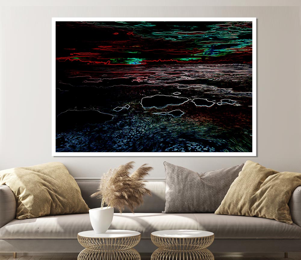 Abstract Neon Seascape Print Poster Wall Art