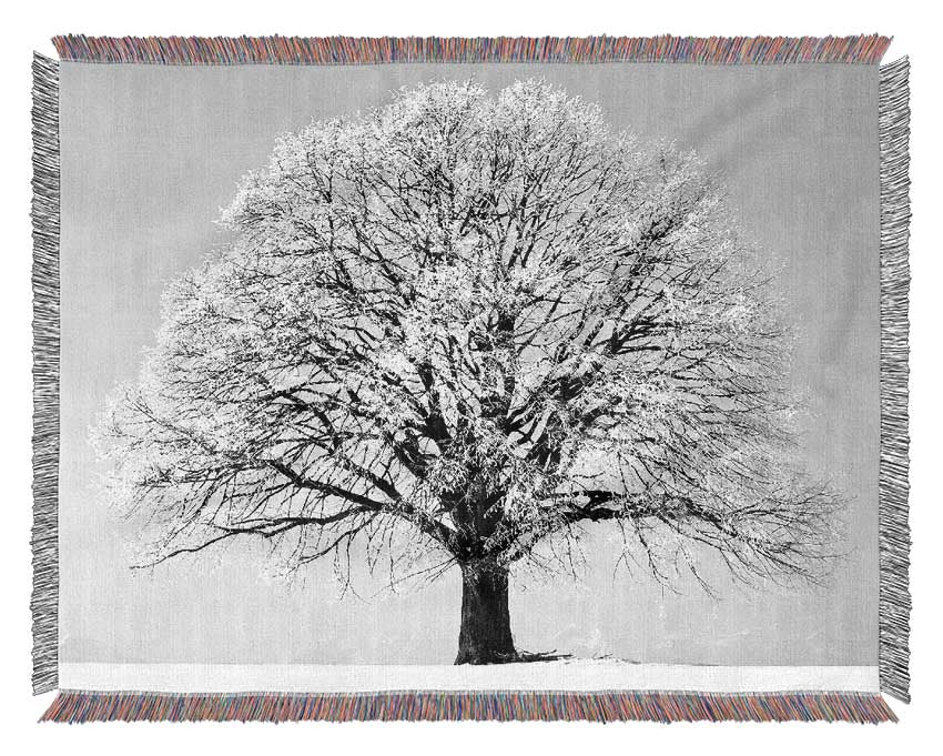 Winter Snow Tree B n W Woven Blanket