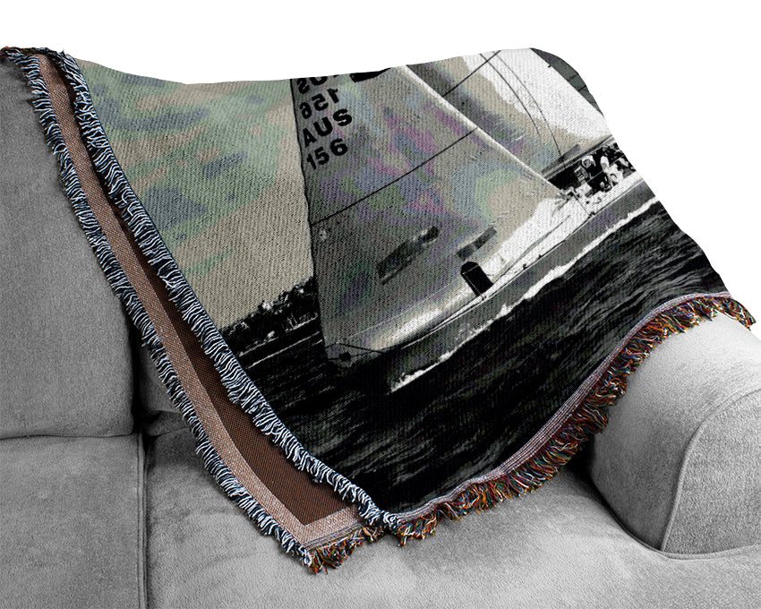 Sailboat Dream B n W Woven Blanket