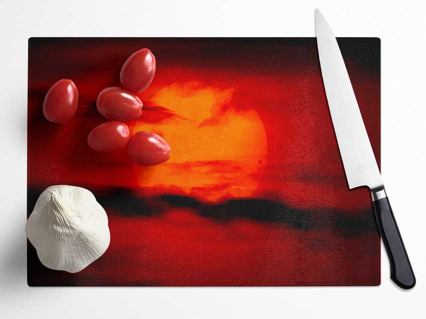 Red Sun Clouds Glass Chopping Board
