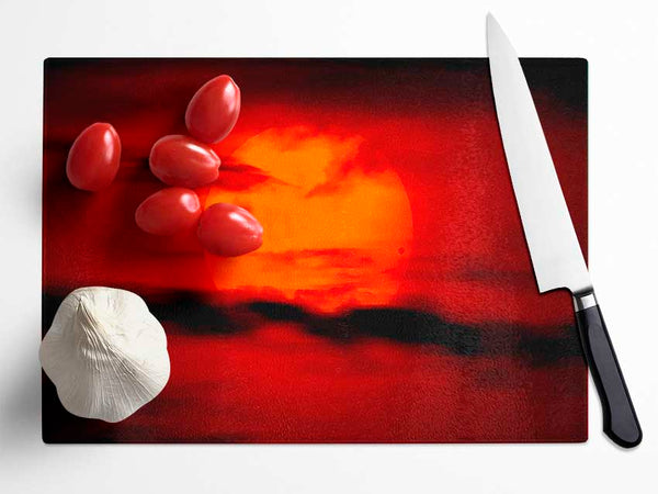 Red Sun Clouds Glass Chopping Board