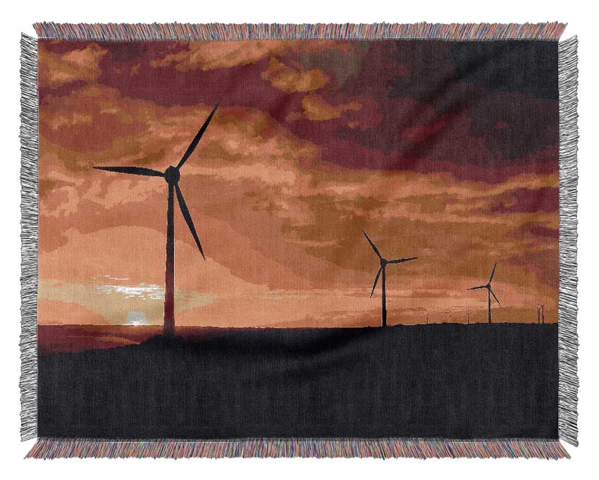 Windmills At Sunlight Woven Blanket