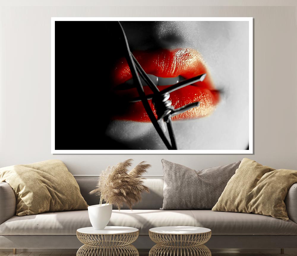 Barbed Wire Lips Print Poster Wall Art
