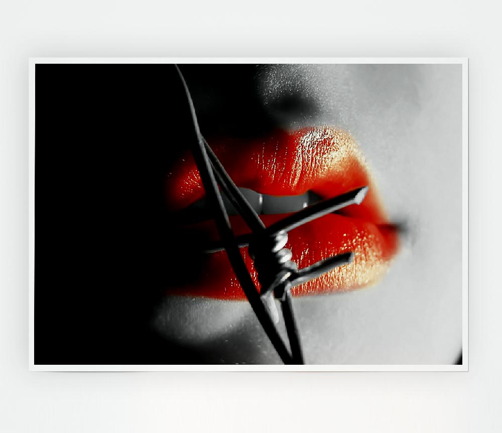 Barbed Wire Lips Print Poster Wall Art