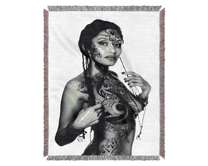 Tribal Tattooed Female Woven Blanket