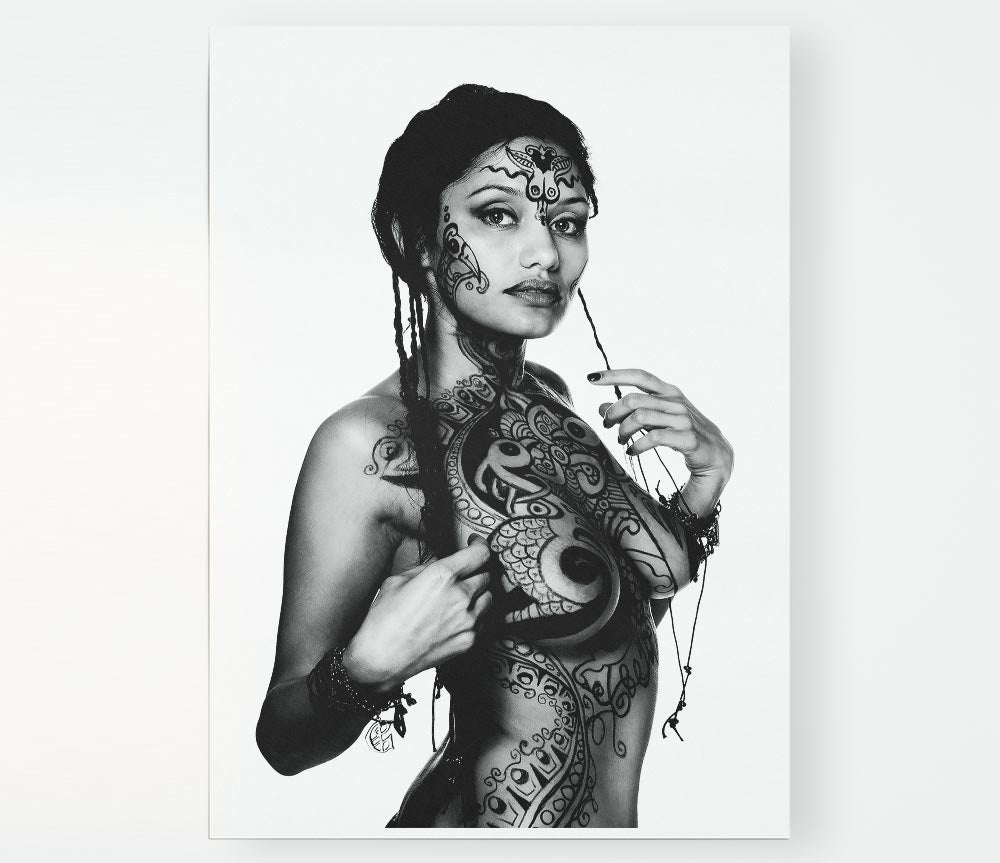 Tribal Tattooed Female Print Poster Wall Art
