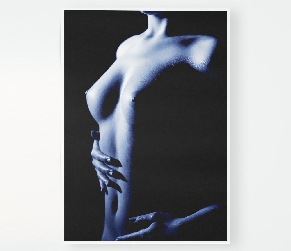 Female Torso Side Blue Print Poster Wall Art