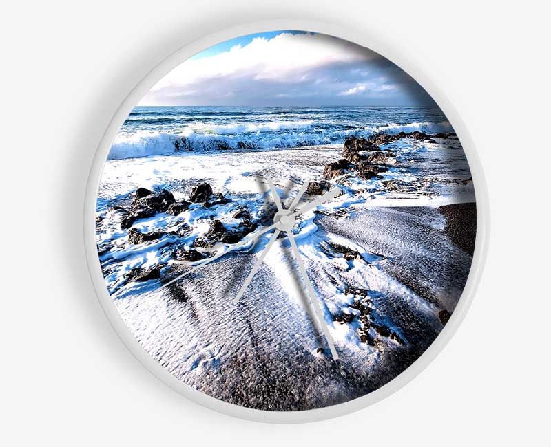 Waves Crashing On The Beach Clock - Wallart-Direct UK