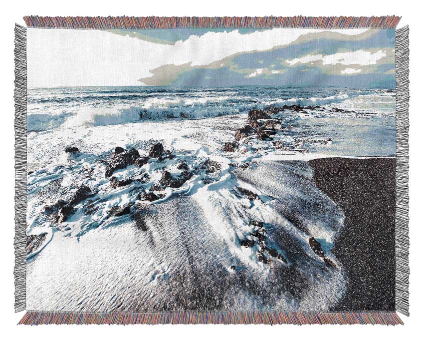 Waves Crashing On The Beach Woven Blanket