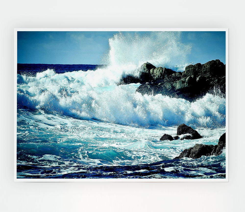Waves Crashing On Rocks Print Poster Wall Art