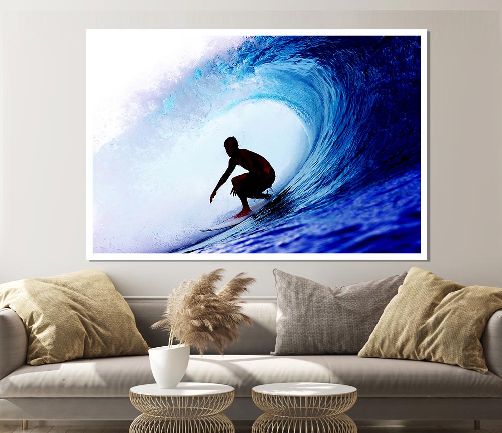 Wave Tunnel Surfer Print Poster Wall Art
