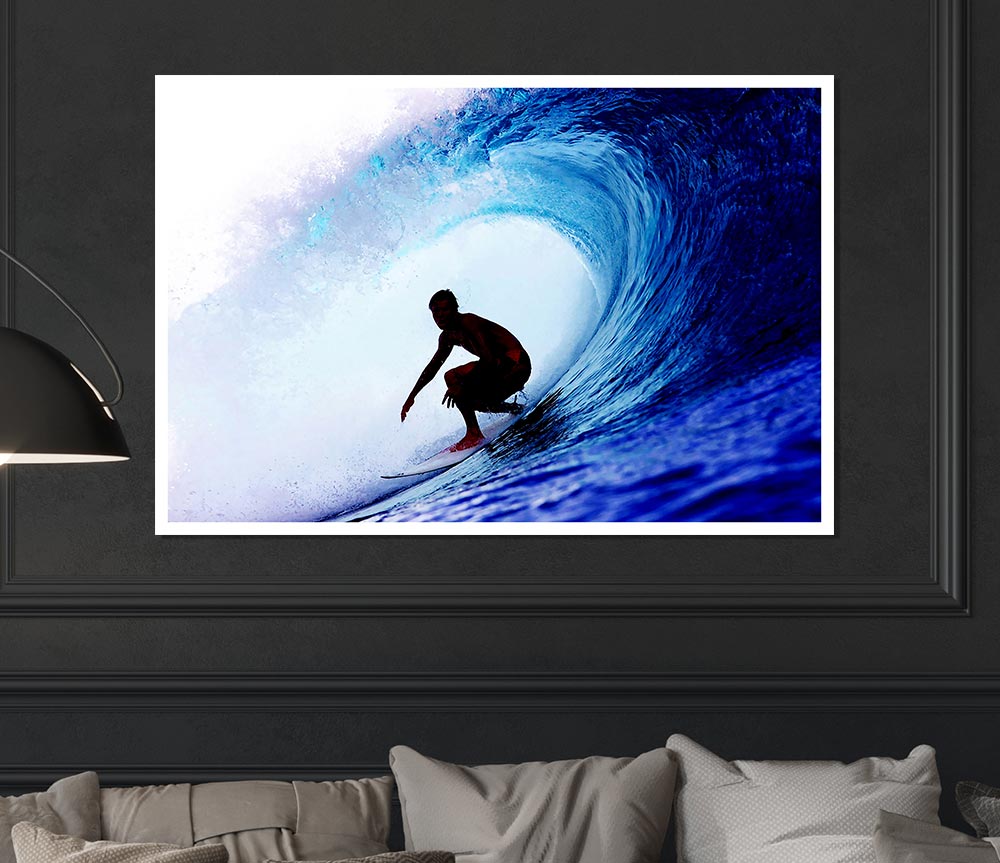 Wave Tunnel Surfer Print Poster Wall Art