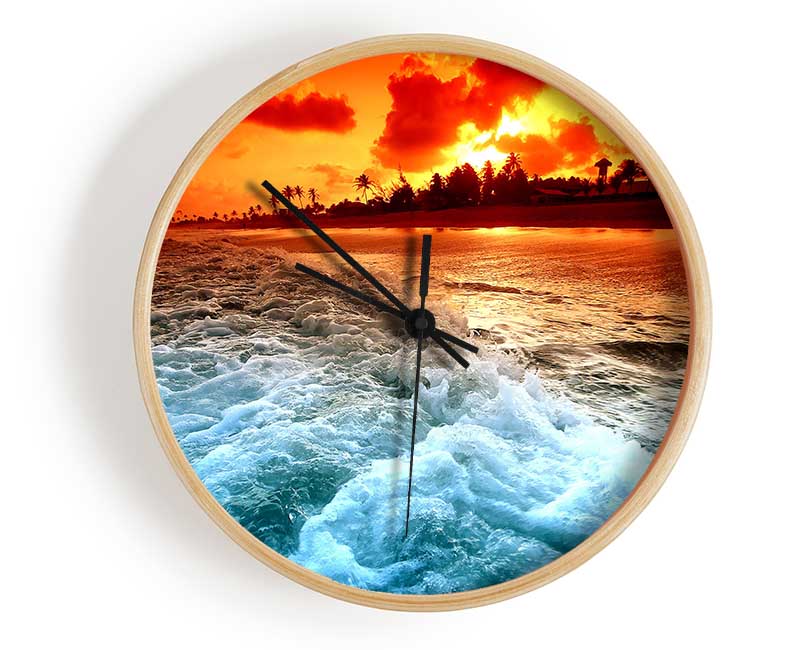 Tropical Beach Sunset Clock - Wallart-Direct UK