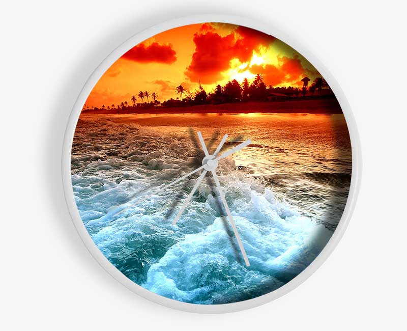 Tropical Beach Sunset Clock - Wallart-Direct UK