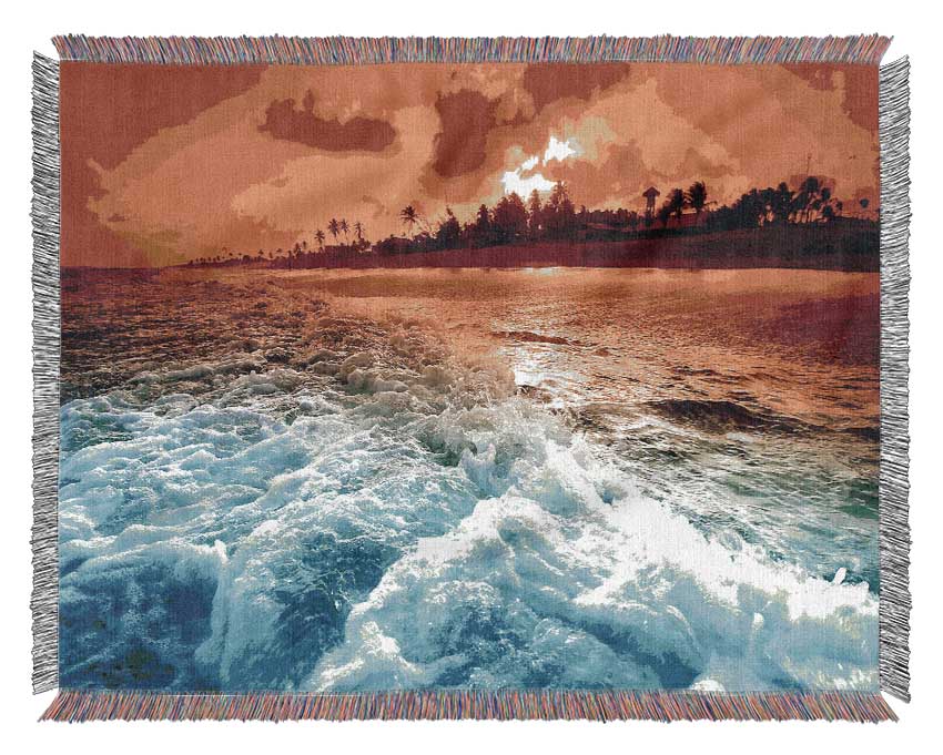 Tropical Beach Sunset Woven Blanket