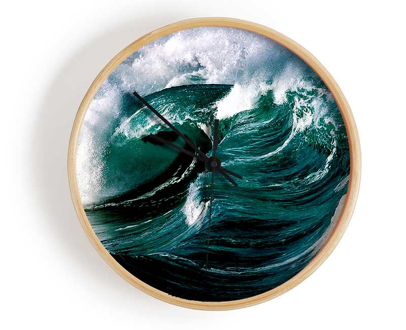 The Green Crashing Waves Clock - Wallart-Direct UK