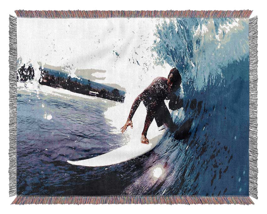 Surfer Slicing The Wave Woven Blanket