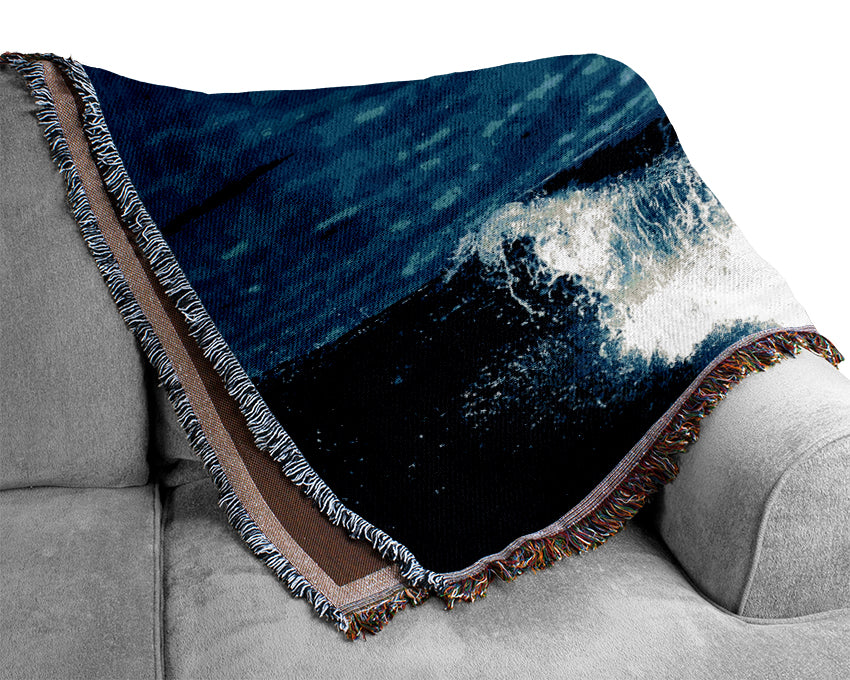 Surfer Jumping The Wave Woven Blanket