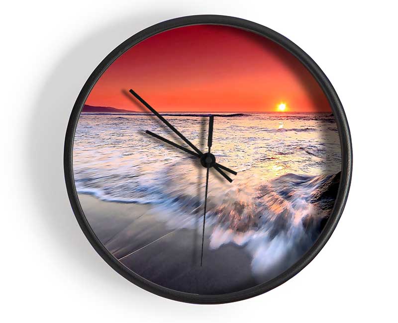 Red Sunset Ocean Swell Clock - Wallart-Direct UK