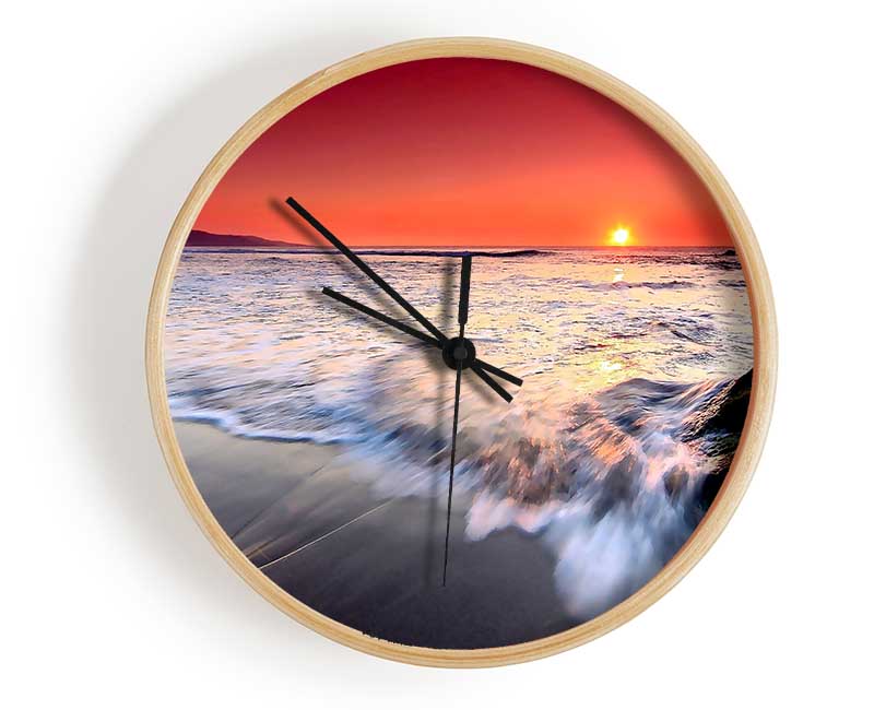 Red Sunset Ocean Swell Clock - Wallart-Direct UK