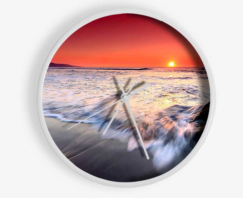 Red Sunset Ocean Swell Clock - Wallart-Direct UK