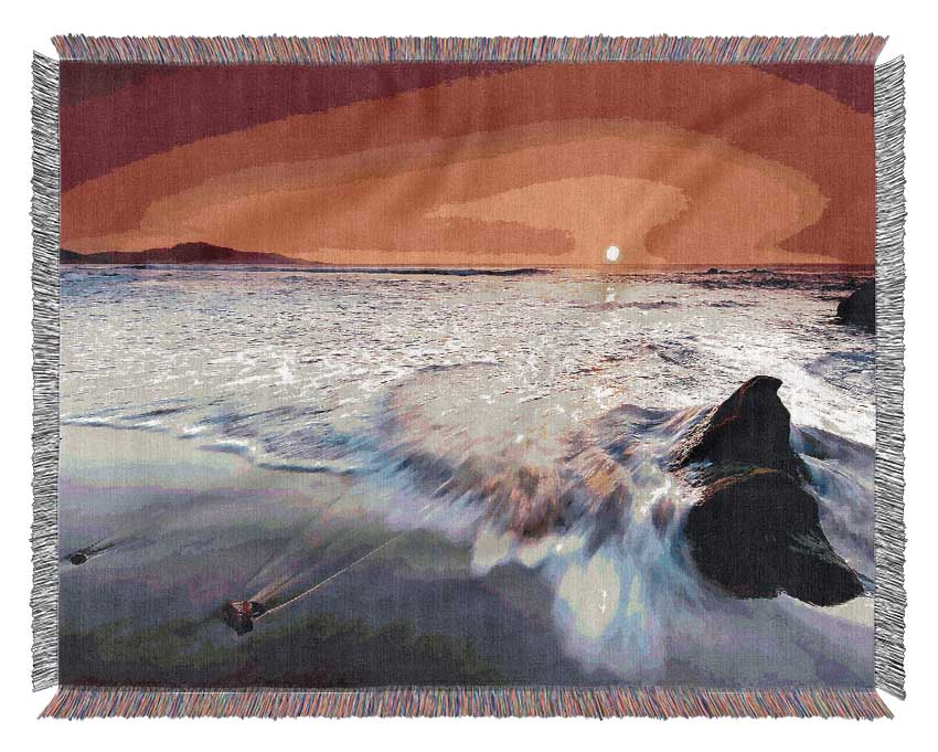 Red Sunset Ocean Swell Woven Blanket