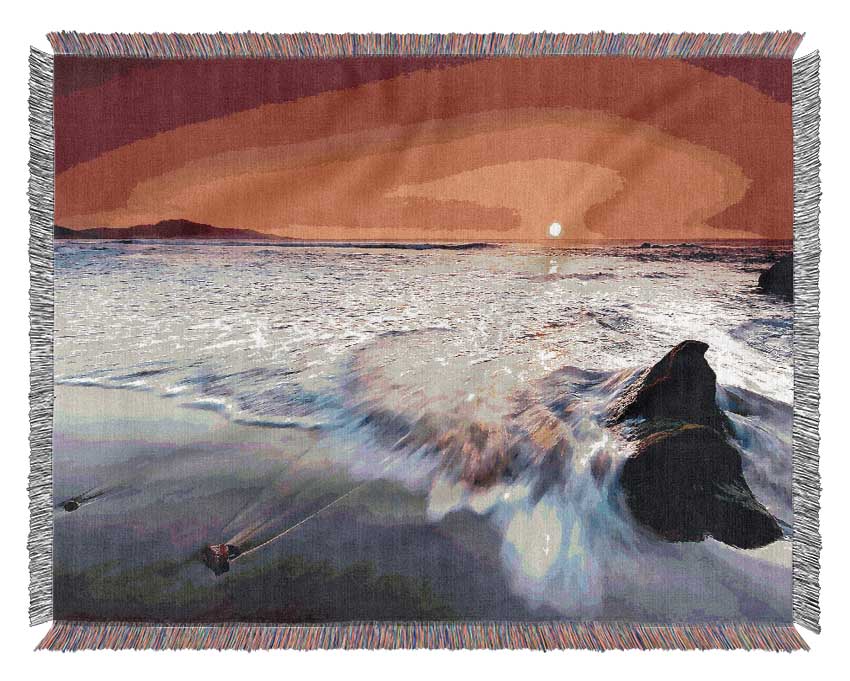 Red Sunset Ocean Swell Woven Blanket