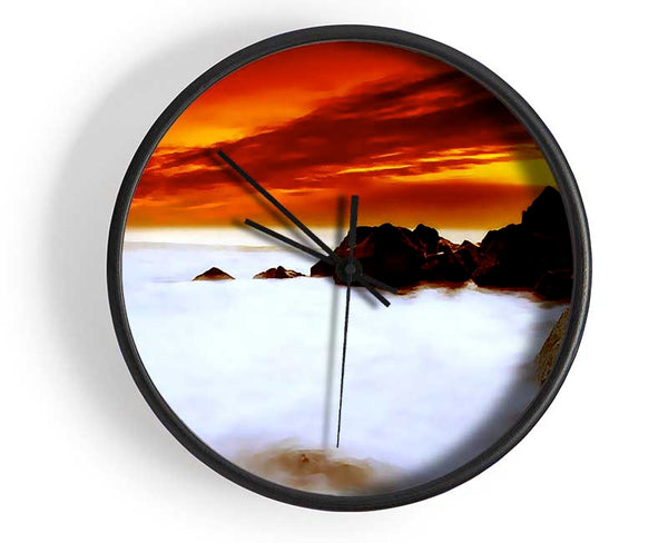 Stunning Red Sky Ocean Mist Clock - Wallart-Direct UK