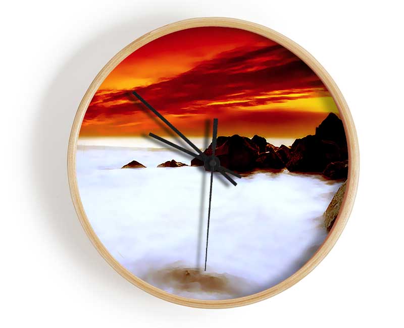 Stunning Red Sky Ocean Mist Clock - Wallart-Direct UK