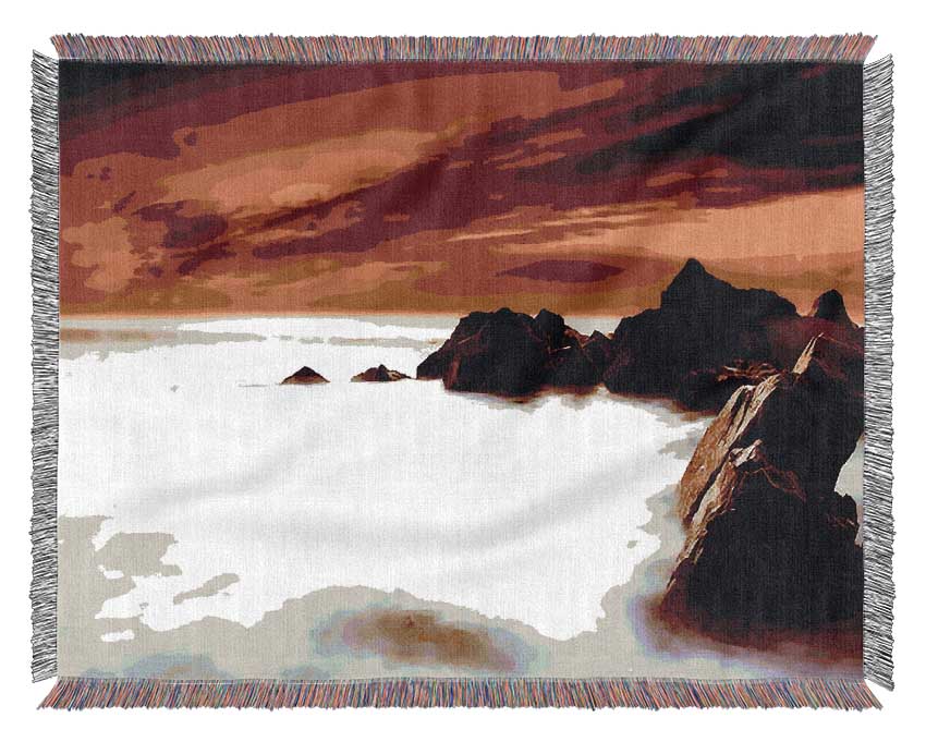 Stunning Red Sky Ocean Mist Woven Blanket