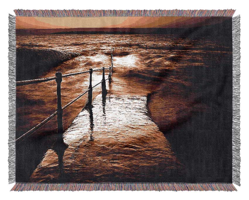 Stunning Brown Ocean Walkway Woven Blanket