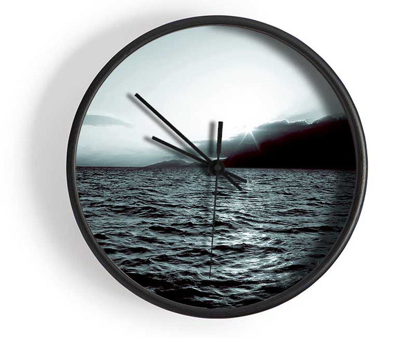 Steel Grey Ocean Sunrise Clock - Wallart-Direct UK