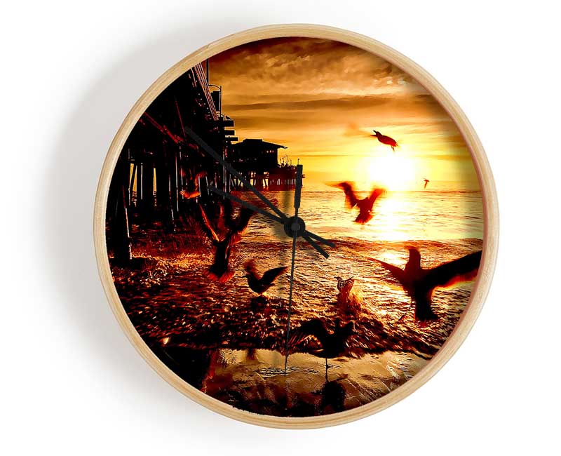 Sea And Fly Birds Clock - Wallart-Direct UK